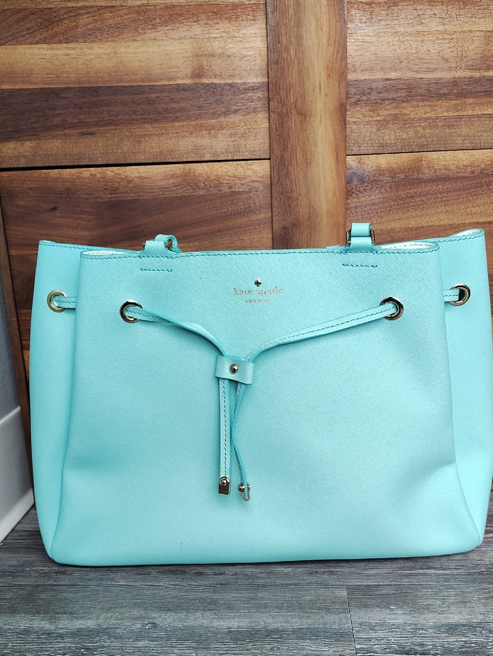 Kate Spade Seafoam Drawstring Saffiano Leather Tote